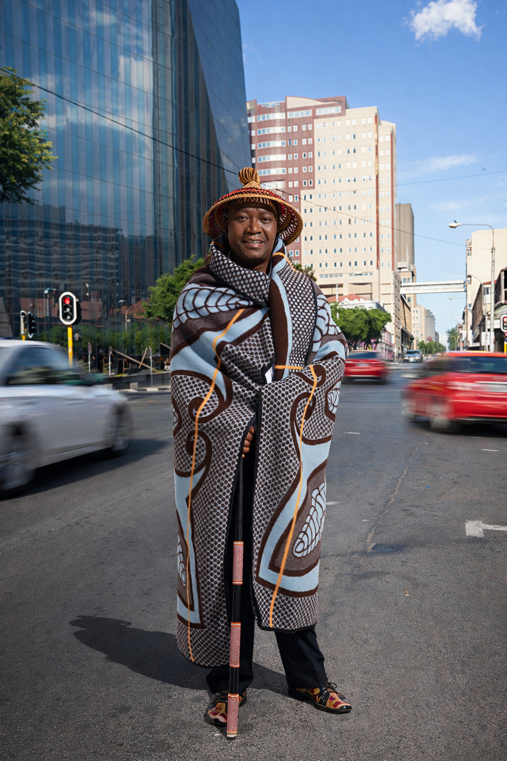 Basotho man amidst city bustle Basotho man amidst city bustle
